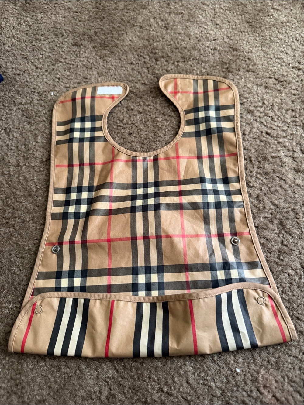 Burberry Beige Plaid Kids Bib with Pocket